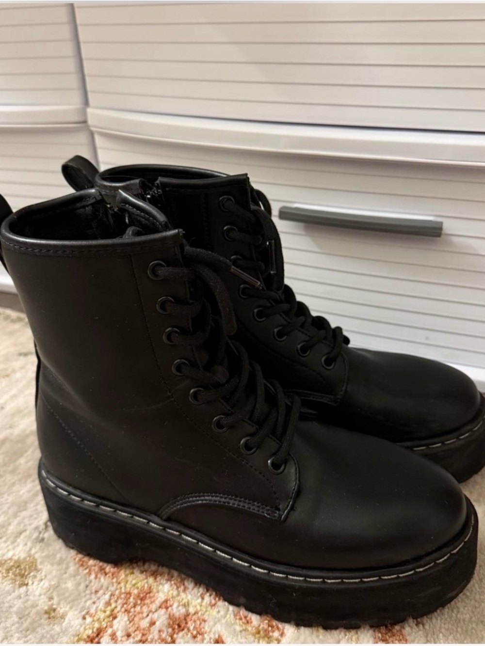 Steve Madden Black Platform Lace-Up Ankle Boots